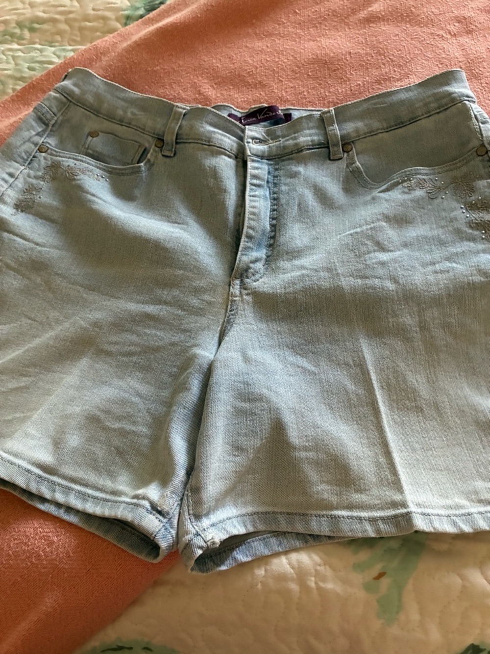 Gloria Vanderbilt Light Blue Denim Shorts with Stud Accent